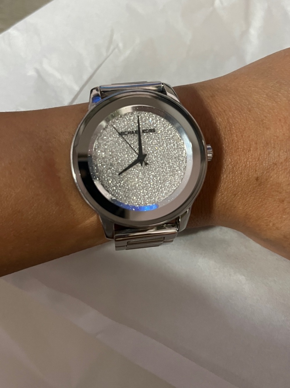 Michael Kors Silver Glitter Dial Stainless Steel Bracelet Watch